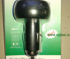 Auto Voltmetar, Termometar i USB punjac, 3u1
