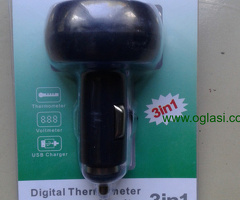 Auto Voltmetar, Termometar i USB punjac, 3u1
