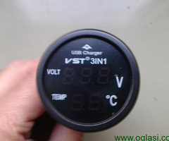 Auto Voltmetar, Termometar i USB punjac, 3u1